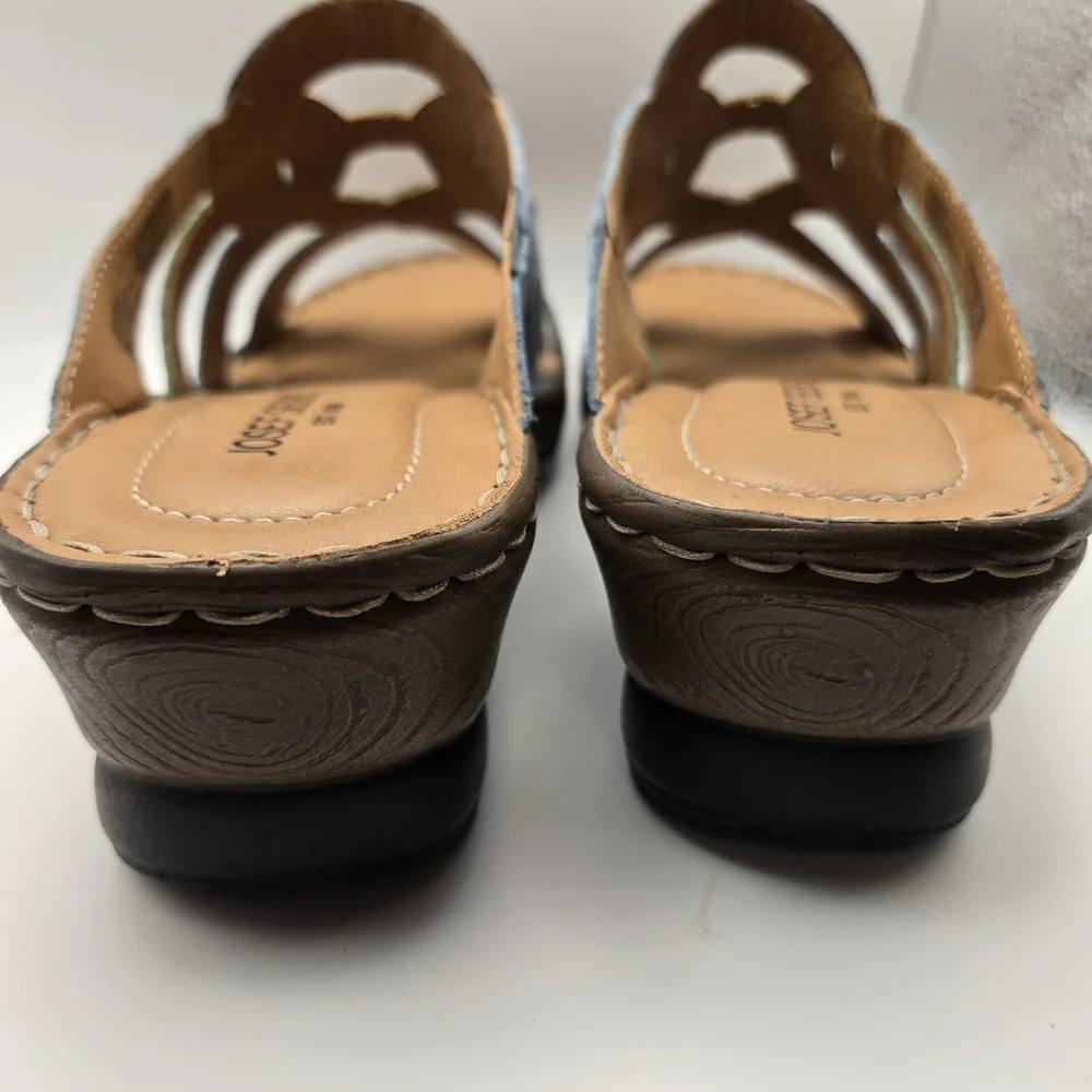 Josef Seibel Women's Blue and Green Slip On Leather Mule Sandals - Picture 6 of 9